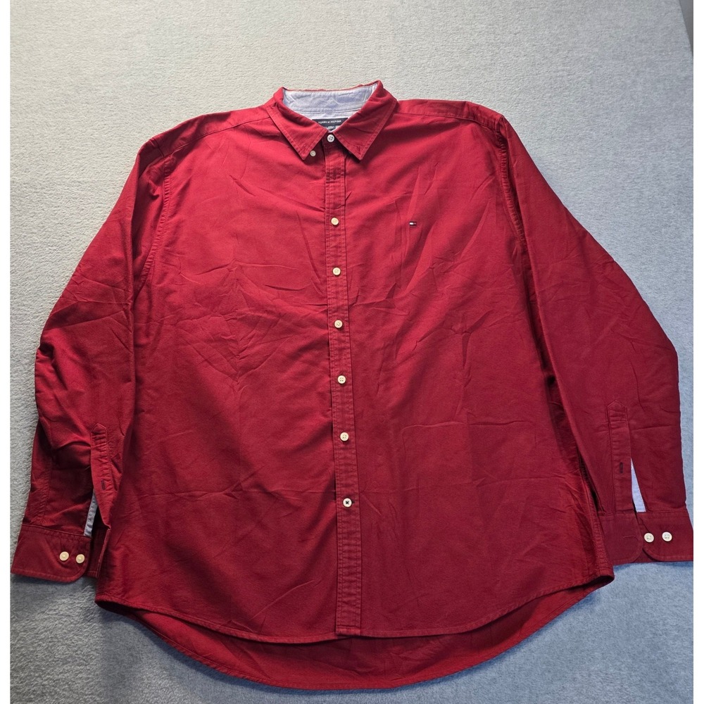 Tommy Hilfiger Mens XXXL Red Button Down Shirt Cotton Long Sleeve Custom Fit